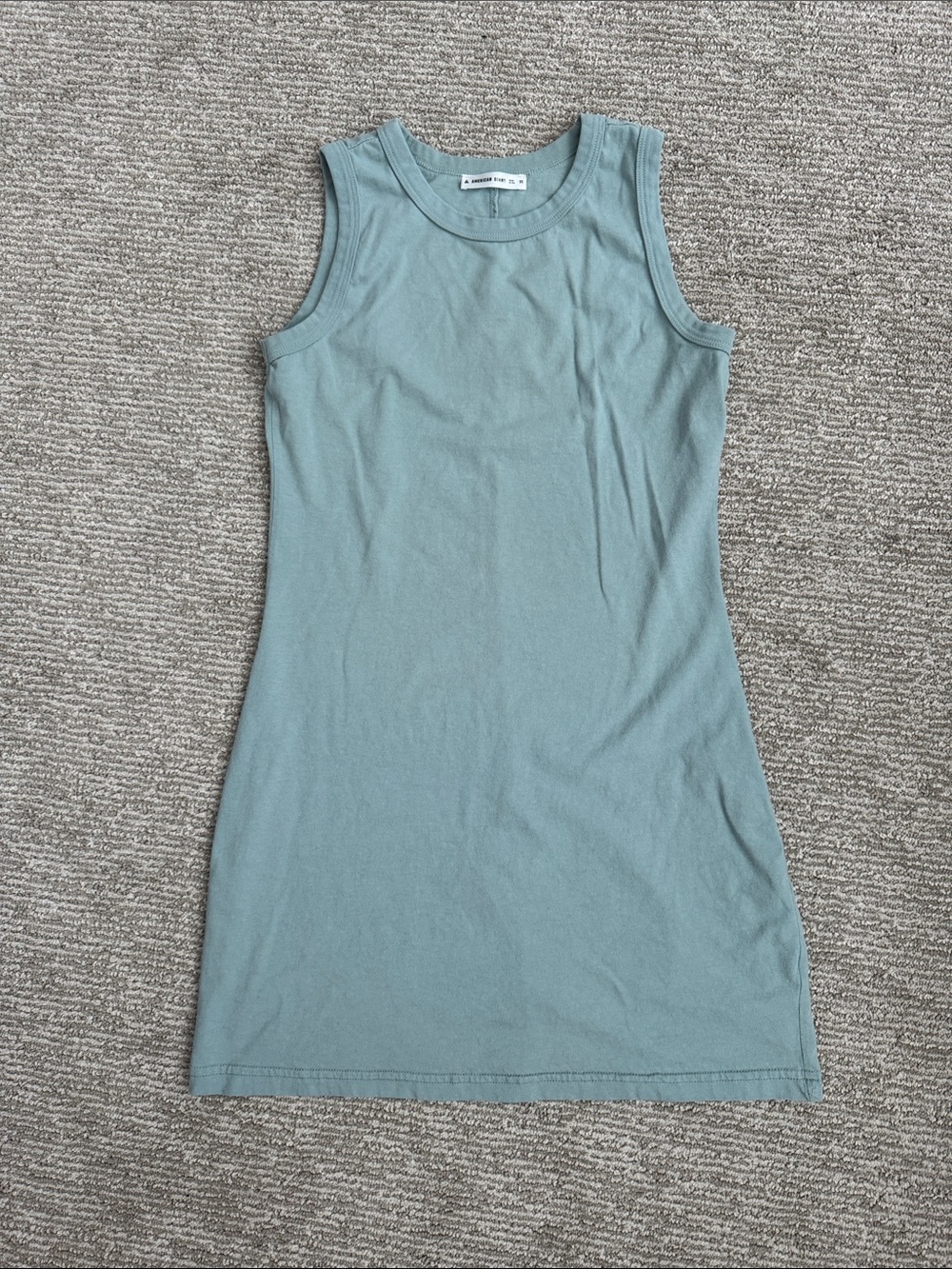 American Giant Muscle Tank Mini Dress 100% Cotton Blue Green USA Made